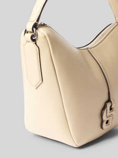 Produktfoto, Henkeltasche in Lederoptik Modell 'ANETT SM HOBO' von BOSS, beżowa faktura, logo, srebrny zamek, wewnętrzna kieszeń na suwak