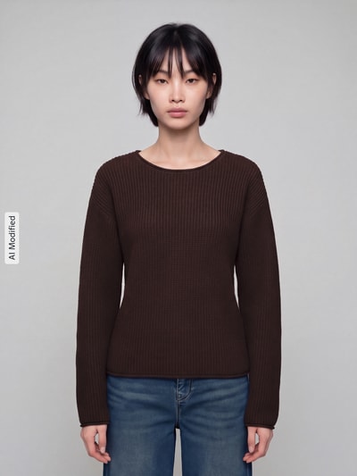 s.Oliver RED LABEL Relaxed Fit Strickpullover aus Baumwoll-Mix Dunkelbraun 4