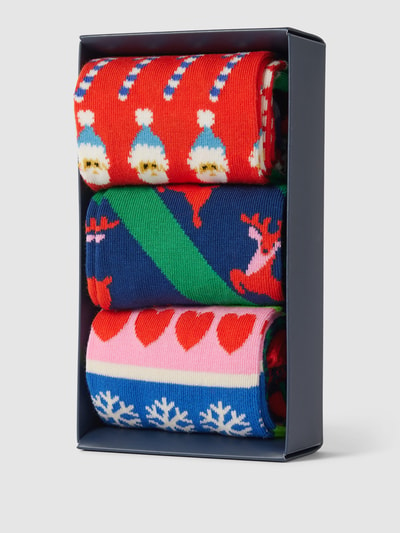 Happy Socks Sokken met motiefprint in een set van 3 stuks, model 'X-Mas Sweater' Rood - 3