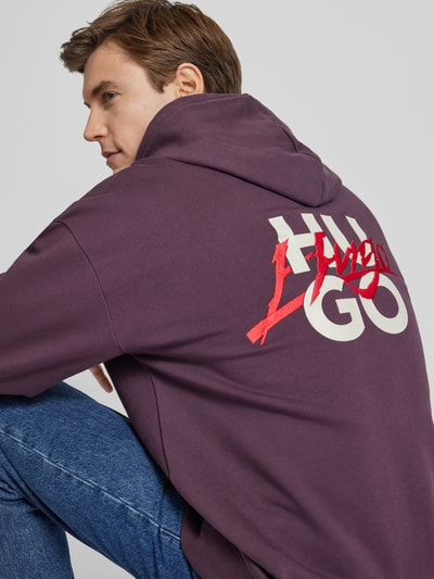 HUGO Hoodie met labelstitching, model 'Dlogolong' Prune - 3