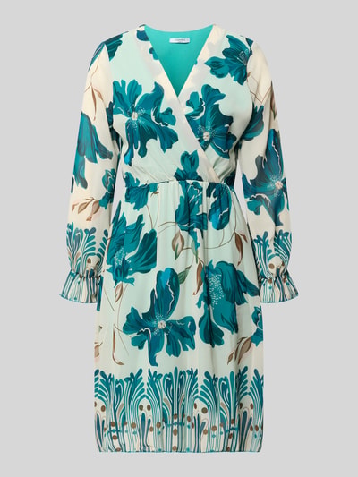 Produktfoto, knielange dames jurk van chiffon in A-lijn met all-over look, V-hals en wikkellook, model 'Ja44milaa' van ZABAIONE