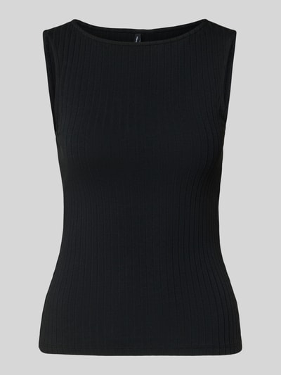 Produktfoto, Slim Fit Tank Top aus bawełny-mix model 'RUBY' od Vero Moda, efekt: jednolity kolor, krój slim fit, dekolt w łódkę, szerokie ramiączka, wykończenie materiału: prążkowana faktura, mieszanka bawełny
