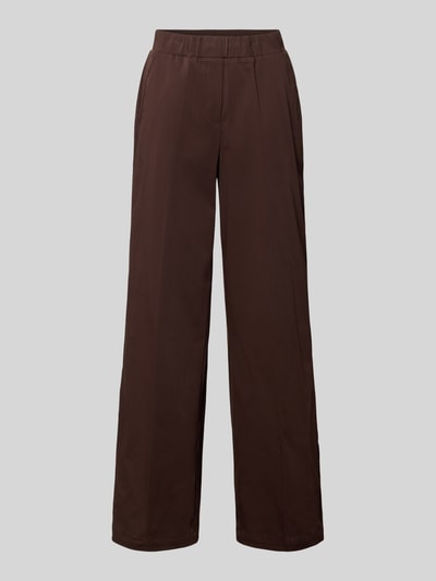 Produktfoto, spodnie materiałowe z mieszanki bawełny z dodatkiem streczu, krój loose fit, model 'Mucia Base' od OPUS PANTS, elastyczny pas, wpuszczane kieszenie francuskie, kieszenie z wypustką z tyłu, szerokość w rozmiarze 36: 31 cm, długość wewnętrzna nogawki w rozmiarze 36: 80 cm, kolor brązowy, gładka struktura