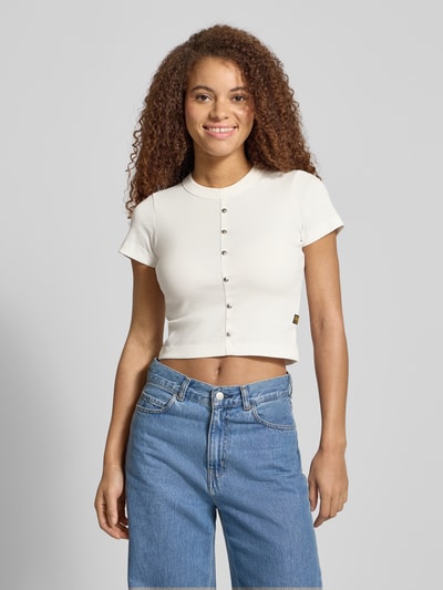 G-Star Raw Cropped T-Shirt mit Knopfleiste Modell 'Heritage' Offwhite 4