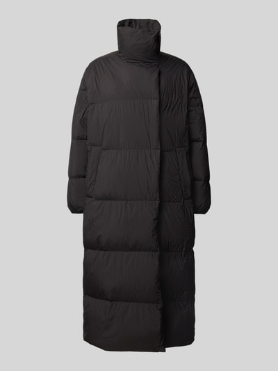 Produktfoto, Regular Fit Daunenmantel mit hohem Stehkragen Modell 'Franca-1' von HUGO, schwarz, unifarben, Longline, Webware, verdeckte Druckknopfleiste, seitliche Eingrifftaschen
