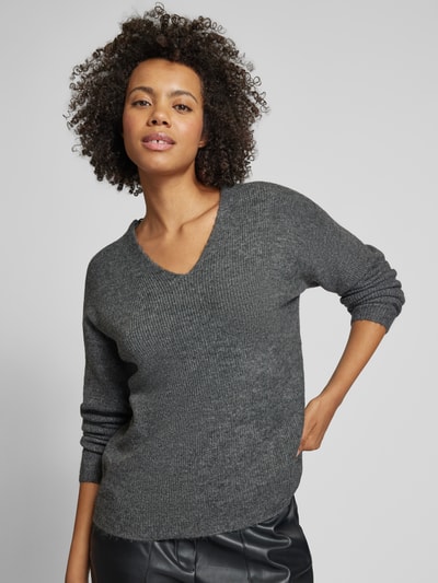 Vero Moda Regular fit gebreide pullover met V-hals, model 'CREWLEFILE' Middengrijs - 3