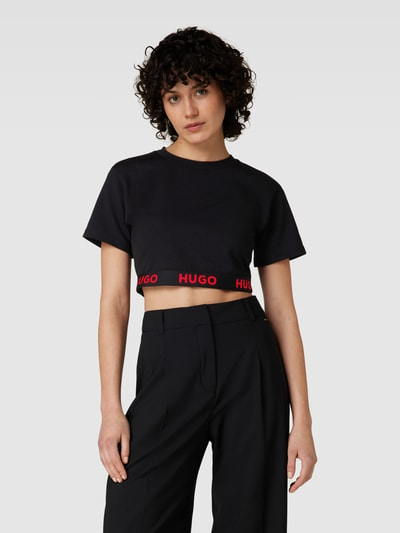 HUGO Cropped T-Shit mit Label-Saum Black 4