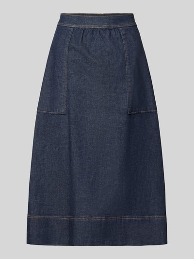 Produktfoto, Ausgestellter Midi-Rock aus Baumwoll-Mix von Tom Tailor, dunkelblauer Stoff mit sichtbaren Nähten, glatte Textur