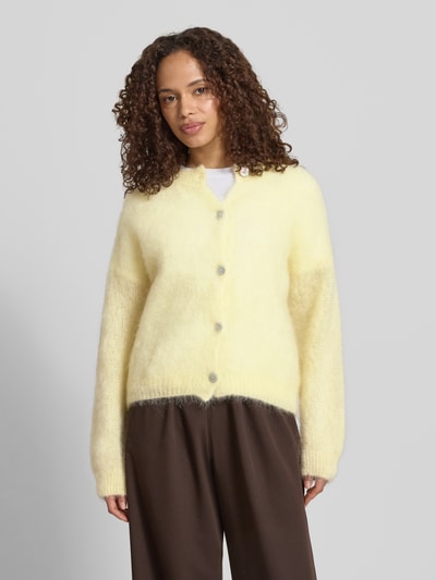 VILLA SOPHIE Loose Fit Strickjacke aus Mohair-Mix Modell 'AMANDA' Hellgelb 4