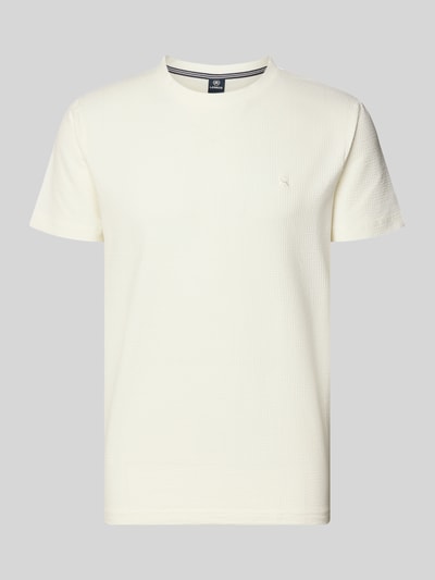 Produktfoto, T-Shirt mit Strukturmuster und Logo-Stitching von Lerros, cremefarben, Baumwoll-Mix mit Stretch-Anteil, Regular-Fit, Rundhalsausschnitt