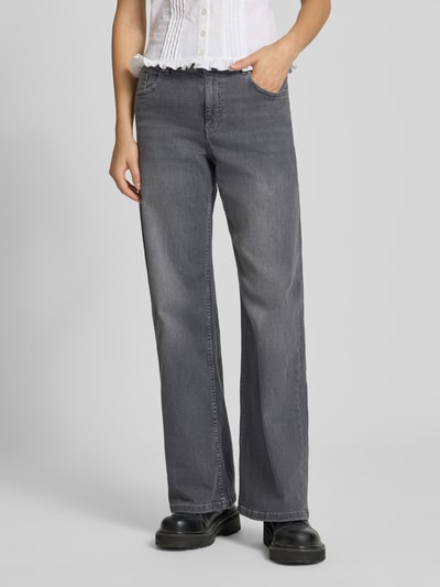 REVIEW Wide-leg jeans met stretch en middelhoge band Middengrijs - 4