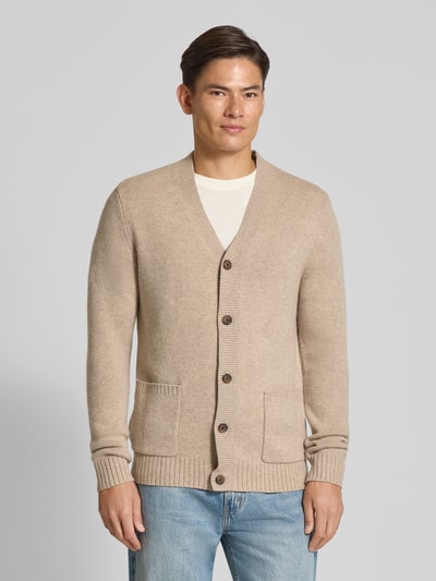 Christian Berg Men Gebreid jack van een mix van wol en kasjmier met V-hals Beige gemêleerd - 4