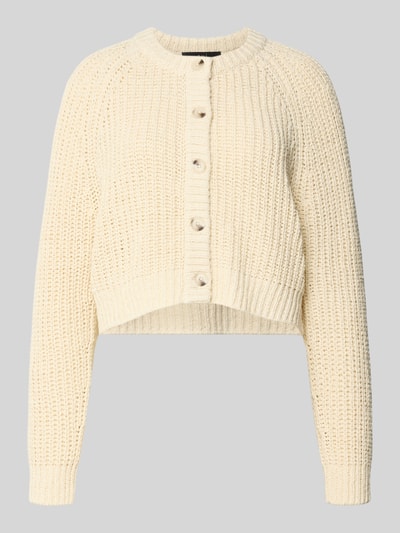 Produktfoto, Strickjacke mit Rundhalsausschnitt von Oui im cremefarbenen Baumwoll-Mix, Regular Fit, sichtbare Knopfleiste, strukturierte Oberfläche