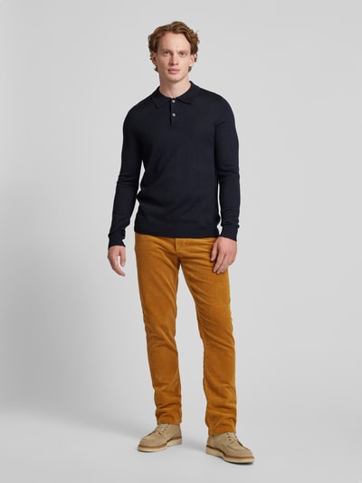 Christian Berg Men Sweter z dzianiny o kroju slim fit z kołnierzykiem polo Granatowy 1