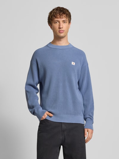 Calvin Klein Jeans Gebreide pullover met structuurmotief en ronde hals Bleu - 4