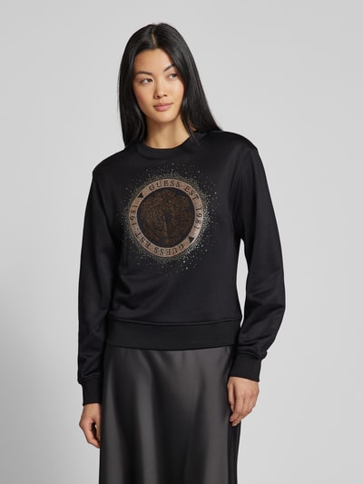 Guess Sweatshirt mit gerippten Abschlüssen BLACK 4