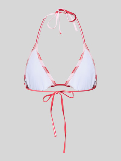 Produktfoto, Bikini-Oberteil mit rückseitiger Schnürung Modell 'BAOMI' von Pieces, Optik:Allover-Muster, Trägerform: Neckholder, Bügellos, Cup-Detail: Gefüttert, herausnehmbar, Verschluss(Oberteil): Schnürverschluss, Farben weiß und rosa, glatte Textur