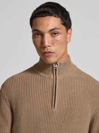 Replay Strickpullover mit Stehkragen und Reißverschluss Camel 3