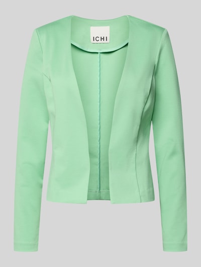 Produktfoto, Slim Fit Blazer in offener Passform Modell 'KATE' von ICHI, hellgrün, glatte Textur, Material-Mix mit Viskose-Anteil.
