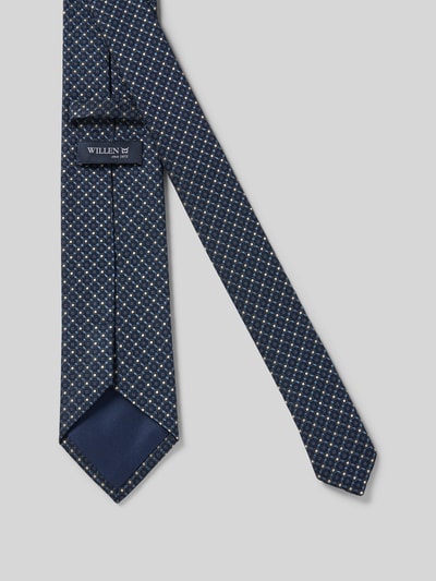 Produktfoto, Krawatte aus Seide im Allover-Look (8 cm) von Willen, klassische Form, feine Struktur, Label-Detail, dunkelblau-creme