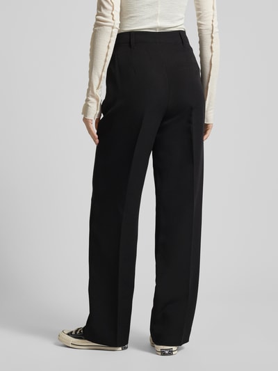 QS Wide leg stoffen broek met persplooien Zwart - 5