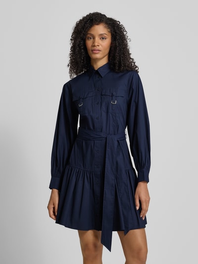Lauren Ralph Lauren Overhemdjurk met strikceintuur, model 'GARNLEY' Marineblauw - 4