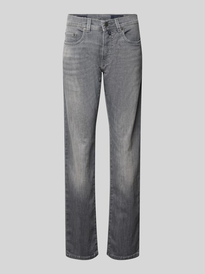 Produktfoto, Tapered Fit Jeans im Used-Look Modell 'Lyon' van Pierre Cardin, grijze katoenmix met stretch, steekzakken, heren jeans