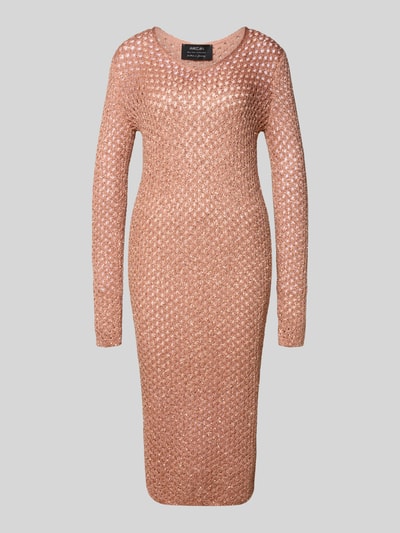 Produktfoto, Slim Fit Midikleid mit Woll-Anteil von Marc Cain im Material-Mix mit Allover-Lochmuster und Allover-Paillettenbesatz in Roséton, langärmeliges Design mit Rundhalsausschnitt, strukturierte und glänzende Textur, Rückenlänge 112 cm, Brustweite 45 cm, Ärmellänge 64 cm bei Größe 36