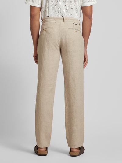 ALBERTO Spodnie lniane o kroju regular fit w jednolitym kolorze model ‘LOU’ Beżowy 5