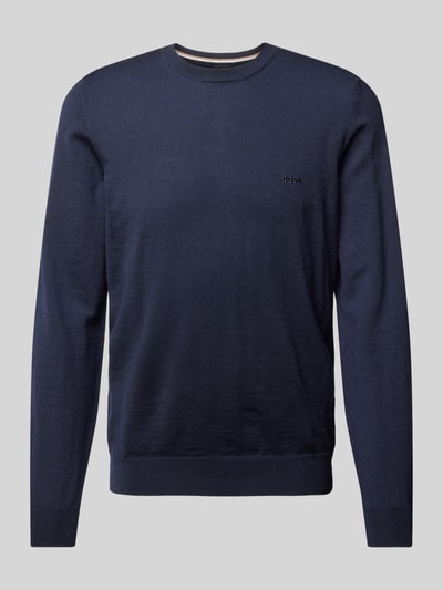 BOSS Gebreide pullover van scheerwol, model 'Botto' Marineblauw - 2