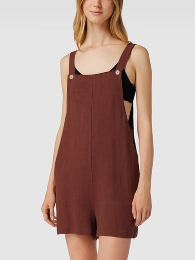 Review Playsuit met steekzakken, model 'LINEN SHORT JUMP' Chocoladebruin - 4