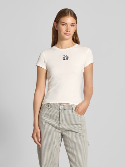 Review T-shirt met motiefstitching en ronde hals Wit - 4