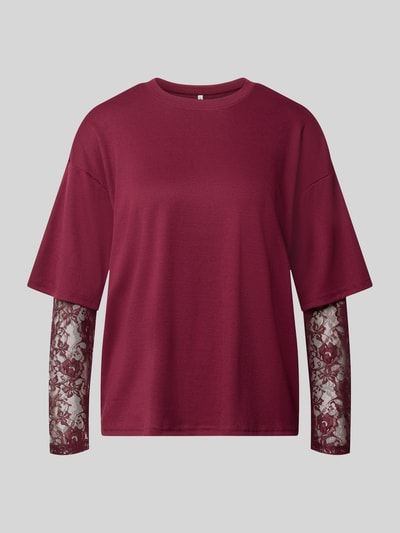Produktfoto, Regular Fit Langarmshirt mit Viskose-Anteil Modell 'TAHLIA' von ONLY, Damen Langarmshirt, bordowy, koronkowe rękawy