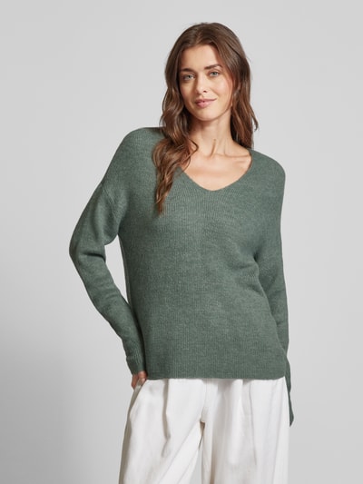 Vero Moda Regular fit gebreide pullover met V-hals, model 'CREWLEFILE' Rietgroen - 4