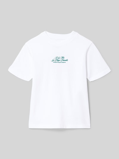 Produktfoto, wit T-shirt met groene statementprint, puur katoen, regular fit, model 'CASSIS' van Jack & Jones, ruglengte maat 140: 51 cm