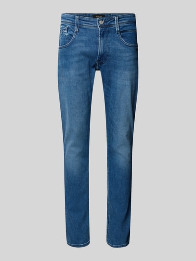 Produktfoto, Slim Fit Jeans mit Eingrifftaschen Modell 'ANBASS' von Replay im Used-Look aus Baumwoll-Mix mit Stretch-Anteil, blaue Jeansoptik