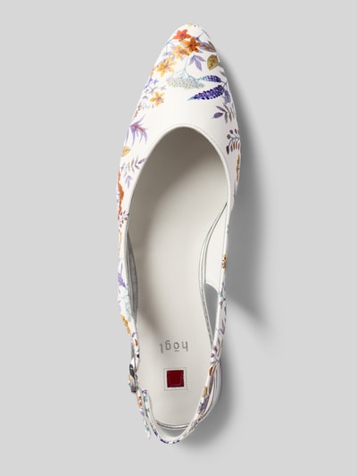 Productfoto, Slingbacks aus Leder mit Dornschließe van Högl in wit leer met bloemendessin, licht afgeronde model, structuurzool, labeldetail
