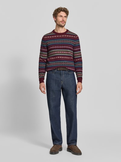 MCNEAL Slim Fit Strickpullover aus Baumwoll-Mix mit Rundhalsausschnitt Dunkelrot Melange 1