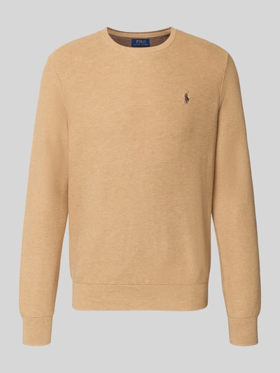 Produktfoto, Sweter z dzianiny z wyhaftowanym logo, bawełna, krój regular fit, prążkowane wykończenia, okrągły dekolt, Polo Ralph Lauren