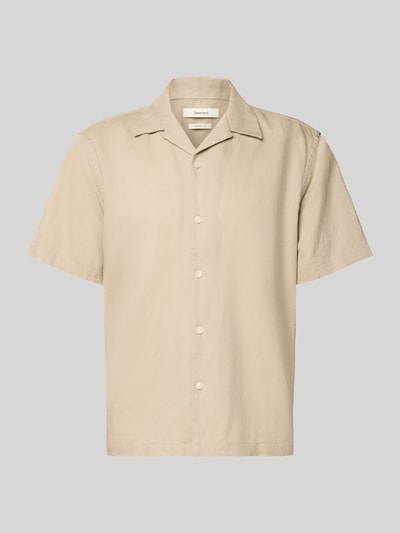 Produktfoto, Relaxed Fit Freizeithemd aus Leinen-Baumwoll-Mix Modell 'RLXCLAY' von HUGO in Beige mit Reverskragen und strukturierter Optik.