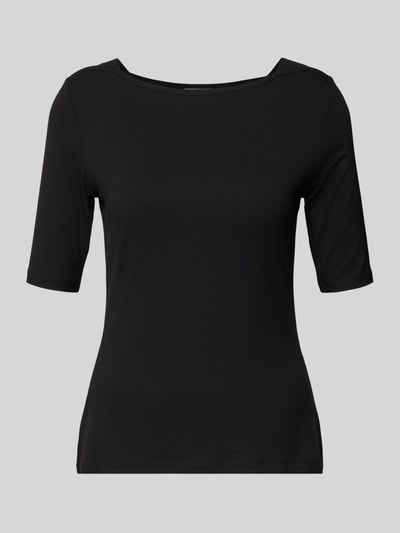 Productfoto, T-Shirt met 1/2-mouw van comma, zwart, viscose-elastaanmix, slim fit, boothals, ruglengte maat 36: 55 cm.