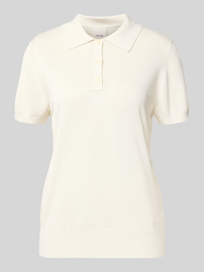 Calvin Klein Womenswear Slim Fit Poloshirt aus reiner Viskose Offwhite 2