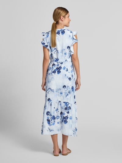 monari midi-jurk van mix van linnen en viscose in all-over look Lichtblauw gemêleerd - 5
