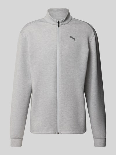 Produktfoto, Sweatjacke mit Stehkragen und Logo von PUMA PERFORMANCE, kolor jasnoszary, Mieszanka materiałów z dodatkiem lyocellu, krój regular fit, stójka, logo, zamek błyskawiczny, Długość tyłu w rozmiarze M: 71 cm, Długość rękawów w rozmiarze M: 70 cm