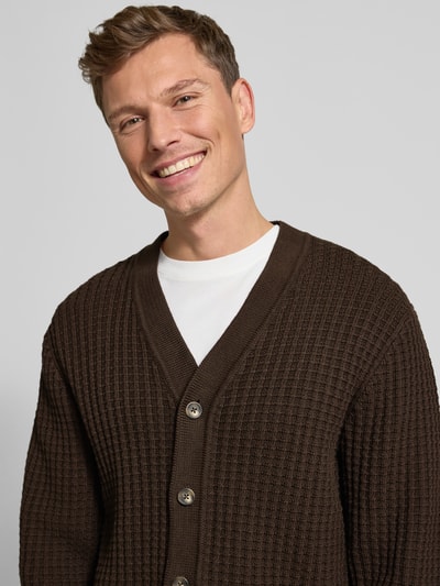 SELECTED HOMME Regular fit gebreid jack van puur katoen, model 'TOM' Chocoladebruin - 3