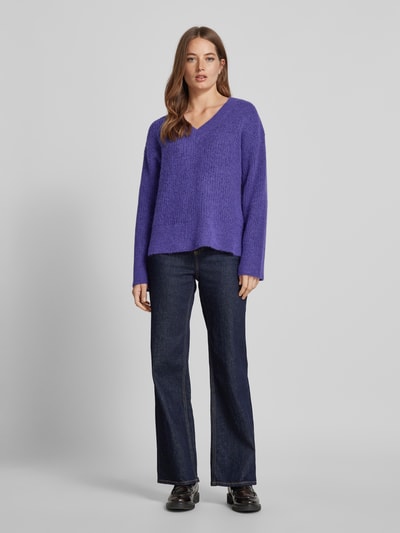 Selected Femme Gebreide pullover met V-hals, model 'ALVIA' Blauw gemêleerd - 1