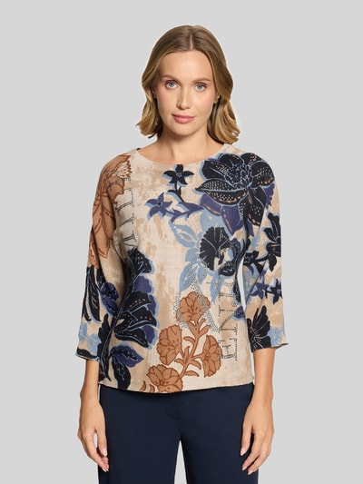 Betty Barclay Relaxed Fit Strickpullover aus Baumwolle mit floralem Muster Beige 4