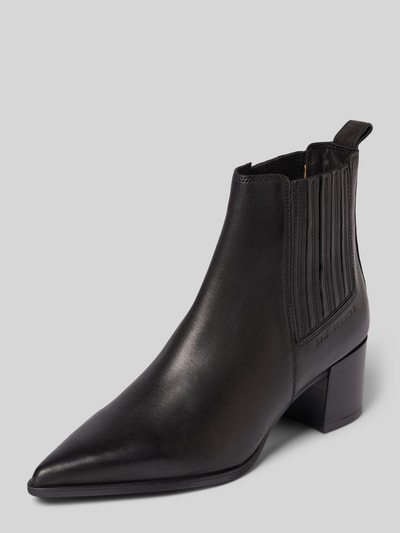 Produktfoto, Stiefeletten aus echtem Leder von Copenhagen, czarne botki, zaokrąglony czubek, Obcas słupek, fakturowana podeszwa, wysokość obcasa w rozmiarze 40: 6 cm, wysokość cholewki w rozmiarze 40: 13 cm, szerokość w rozmiarze 40: 10 cm