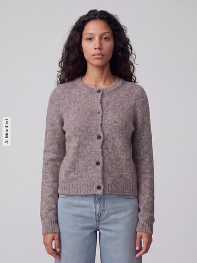 VERO MODA kardigan rozpinany o kroju regular fit z dodatkiem wełny model 'NOVAH' Szarobrązowy 4