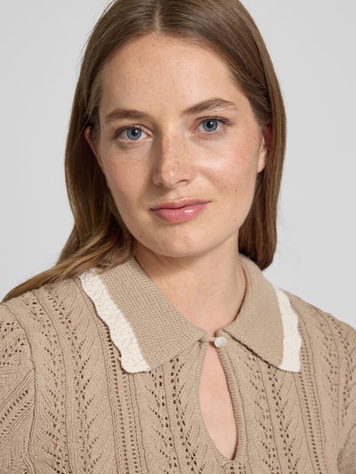 Scotch & Soda Gebreid shirt met platte kraag en druppelvormige hals Zand - 3